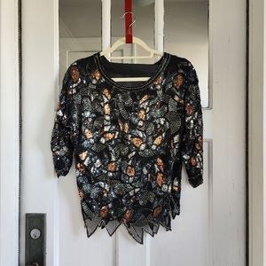 Retro SHOMAX Vintage Beaded Sequin Silk Blouse